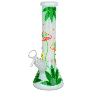 420 HEMP LEAF & SHROOMS GLOW IN THE DARK 9.5" WATER PIPE